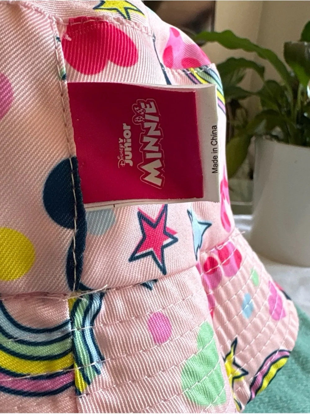 Disney Pink Polka Dot Kids Bucket Hat with Navy Minnie Patch and Red Bow